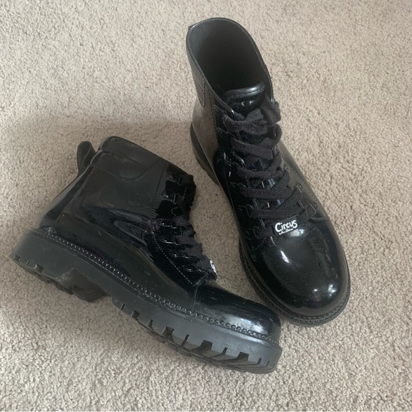 Sam Edelman Circus Shiny Patent Leather Lace Up Chunky Combat Boots - Picture 3 of 13